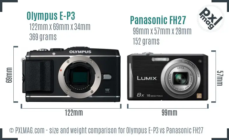 Olympus E-P3 vs Panasonic FH27 size comparison
