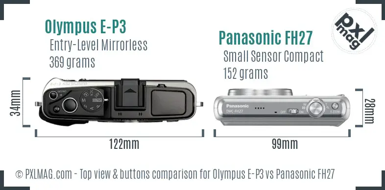 Olympus E-P3 vs Panasonic FH27 top view buttons comparison