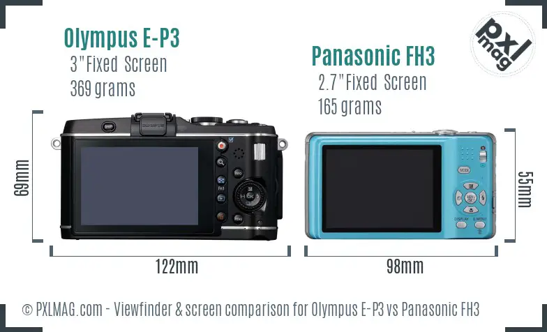 Olympus E-P3 vs Panasonic FH3 Screen and Viewfinder comparison
