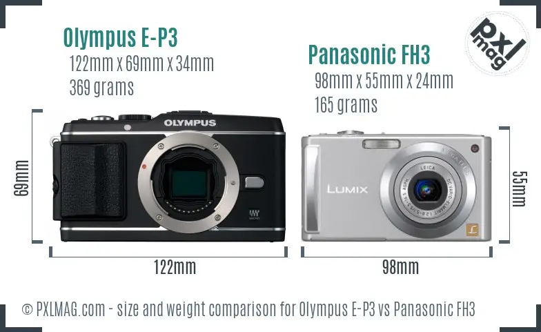 Olympus E-P3 vs Panasonic FH3 size comparison