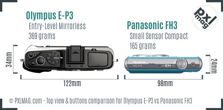 Olympus E-P3 vs Panasonic FH3 top view buttons comparison