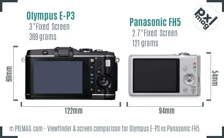 Olympus E-P3 vs Panasonic FH5 Screen and Viewfinder comparison