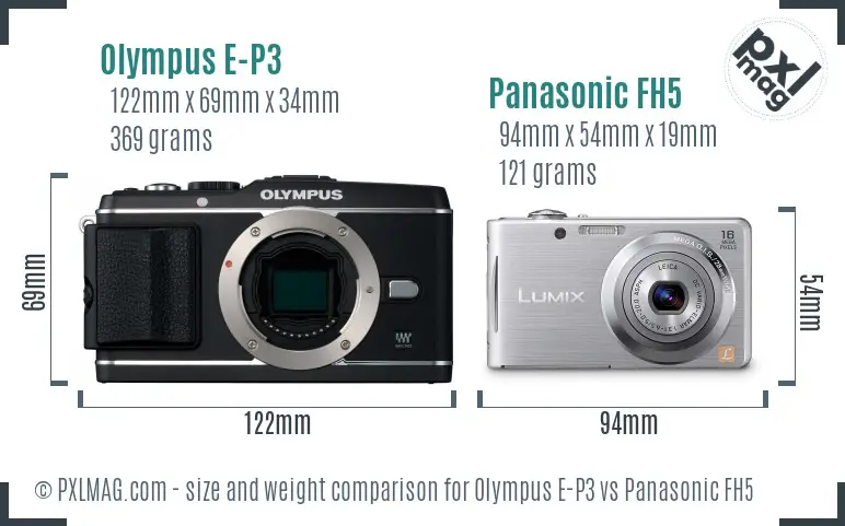 Olympus E-P3 vs Panasonic FH5 size comparison