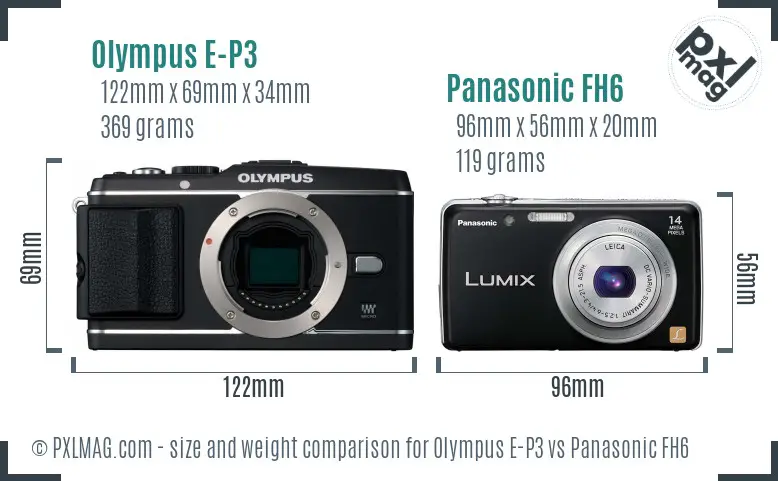 Olympus E-P3 vs Panasonic FH6 size comparison