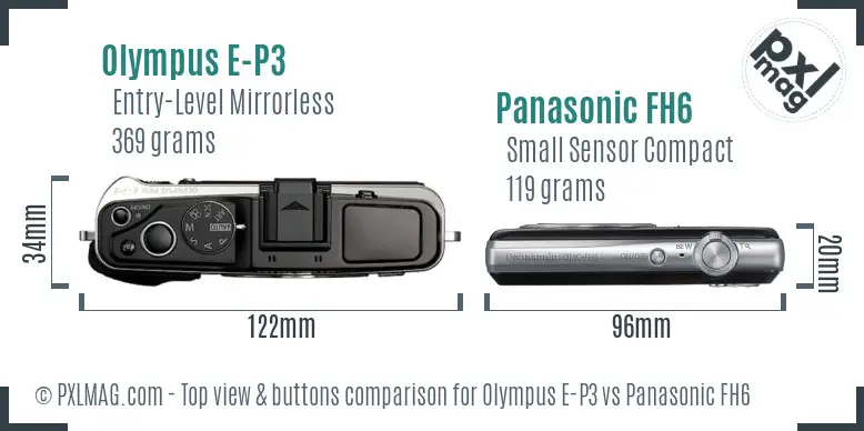 Olympus E-P3 vs Panasonic FH6 top view buttons comparison