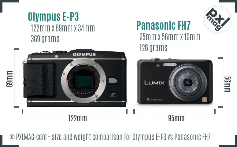 Olympus E-P3 vs Panasonic FH7 size comparison