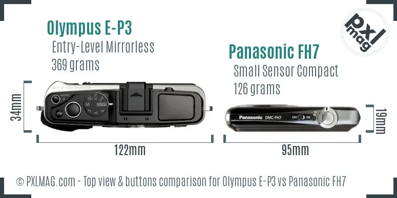 Olympus E-P3 vs Panasonic FH7 top view buttons comparison