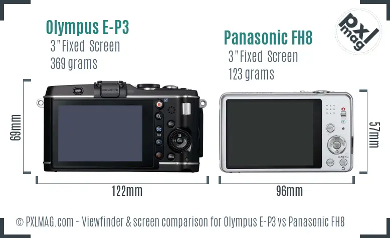 Olympus E-P3 vs Panasonic FH8 Screen and Viewfinder comparison