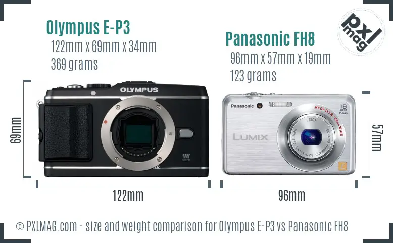 Olympus E-P3 vs Panasonic FH8 size comparison