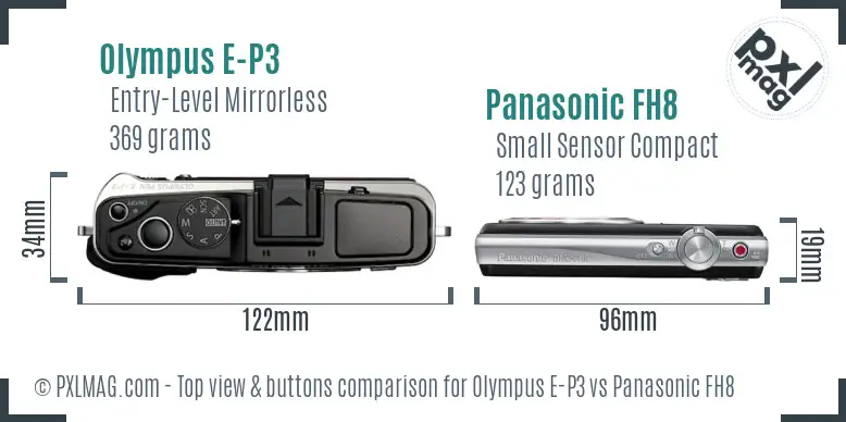 Olympus E-P3 vs Panasonic FH8 top view buttons comparison