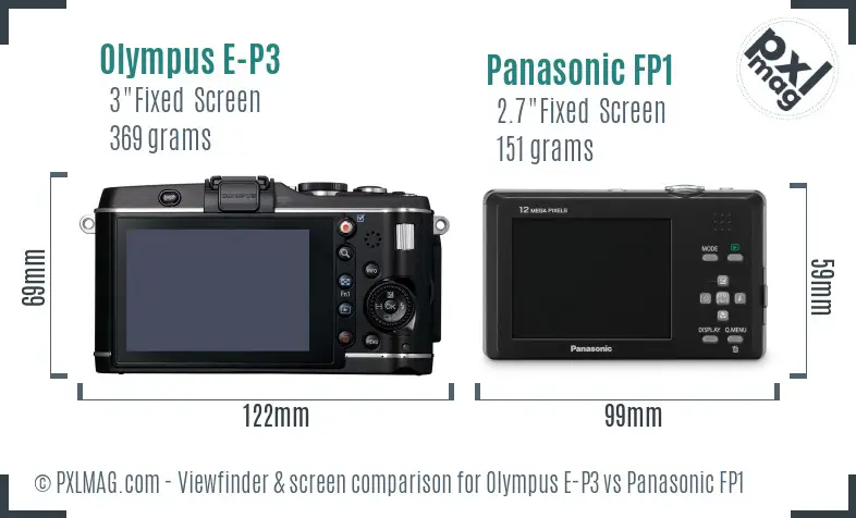 Olympus E-P3 vs Panasonic FP1 Screen and Viewfinder comparison