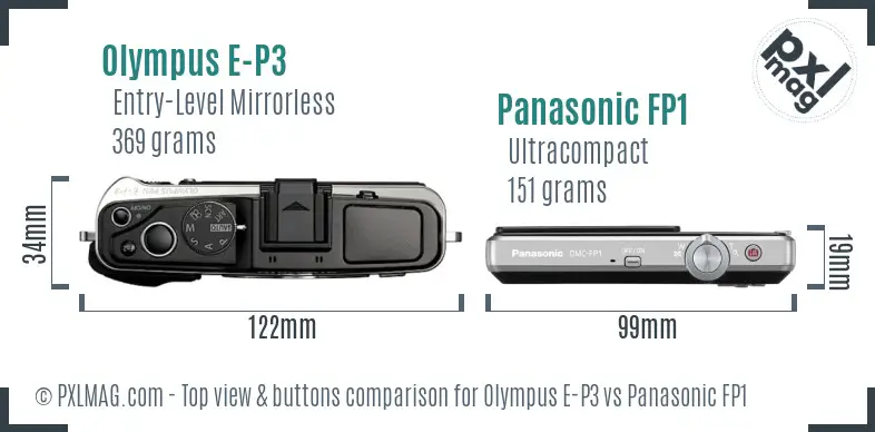 Olympus E-P3 vs Panasonic FP1 top view buttons comparison