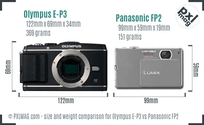 Olympus E-P3 vs Panasonic FP2 size comparison