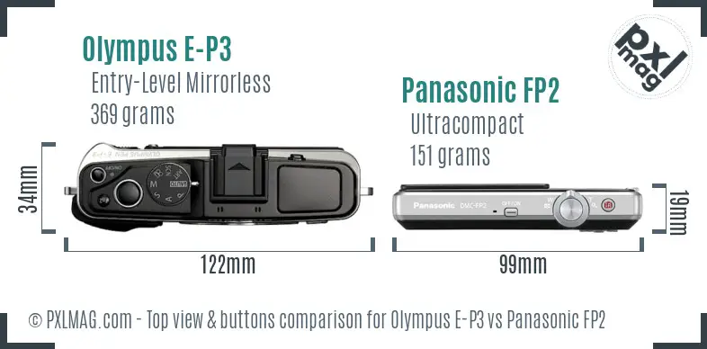Olympus E-P3 vs Panasonic FP2 top view buttons comparison
