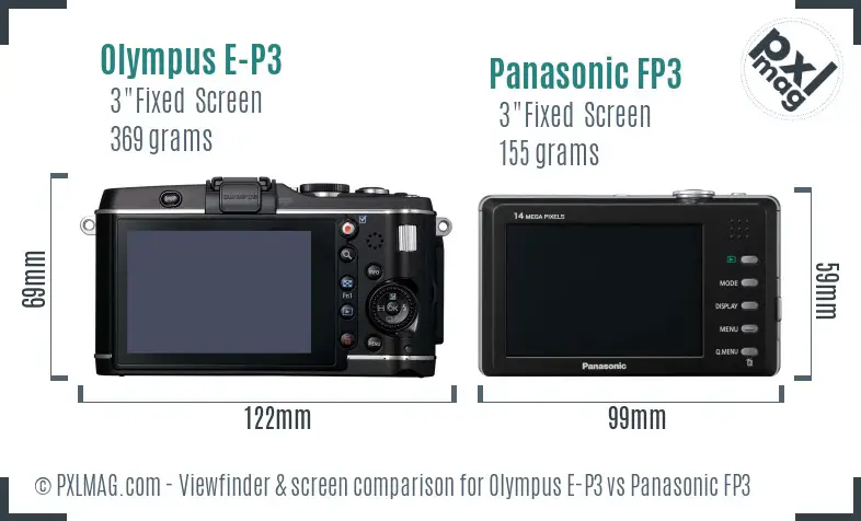 Olympus E-P3 vs Panasonic FP3 Screen and Viewfinder comparison