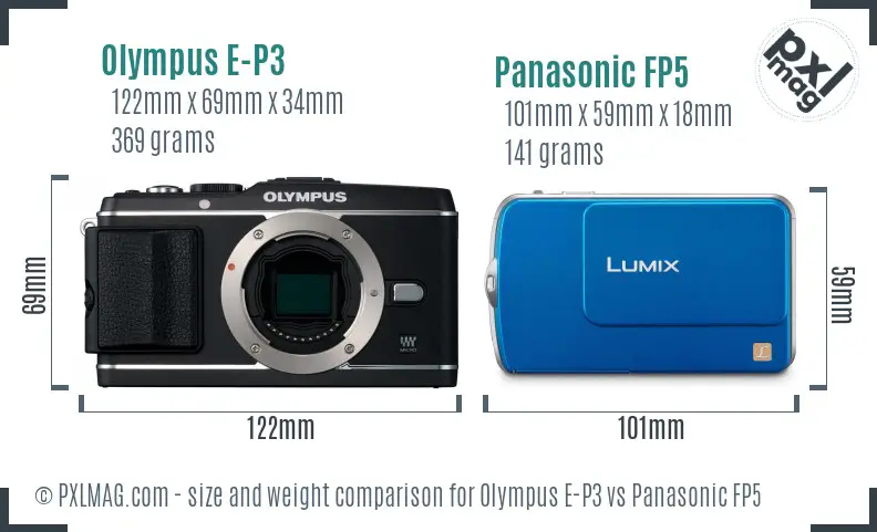 Olympus E-P3 vs Panasonic FP5 size comparison