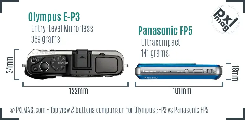 Olympus E-P3 vs Panasonic FP5 top view buttons comparison
