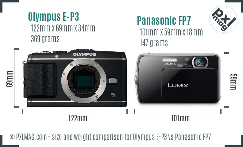 Olympus E-P3 vs Panasonic FP7 size comparison