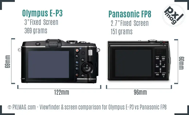 Olympus E-P3 vs Panasonic FP8 Screen and Viewfinder comparison