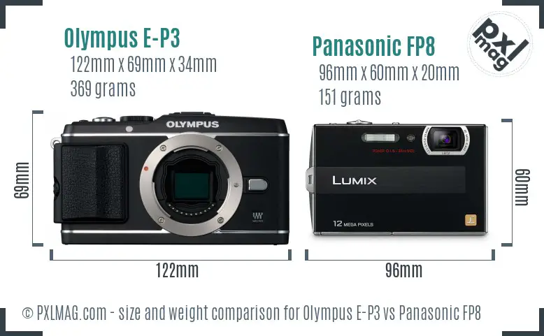 Olympus E-P3 vs Panasonic FP8 size comparison