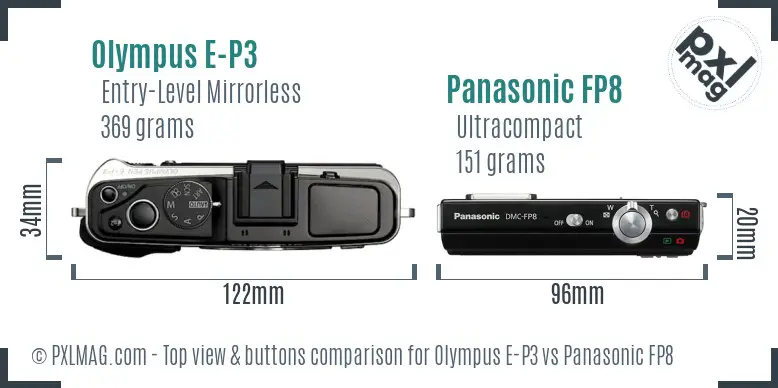 Olympus E-P3 vs Panasonic FP8 top view buttons comparison