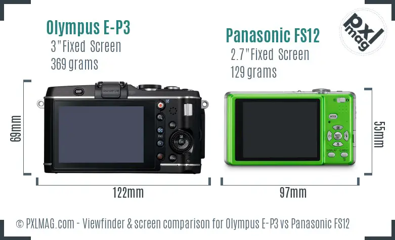 Olympus E-P3 vs Panasonic FS12 Screen and Viewfinder comparison