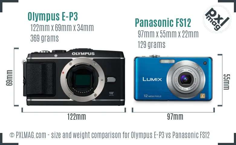 Olympus E-P3 vs Panasonic FS12 size comparison