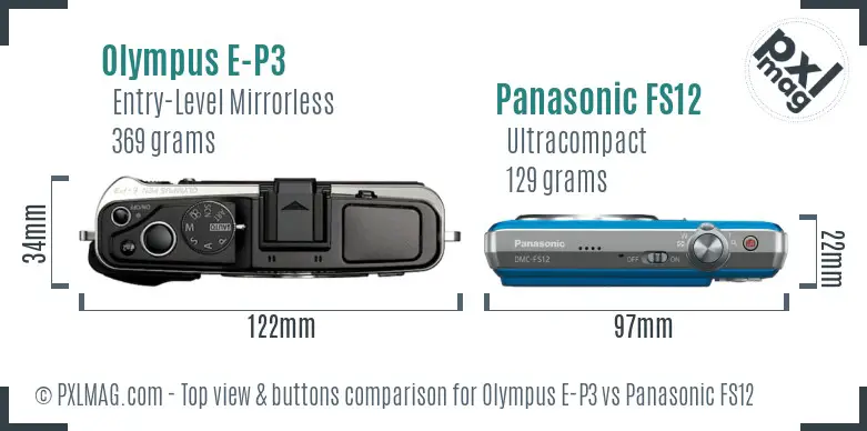 Olympus E-P3 vs Panasonic FS12 top view buttons comparison