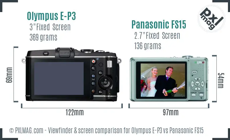 Olympus E-P3 vs Panasonic FS15 Screen and Viewfinder comparison