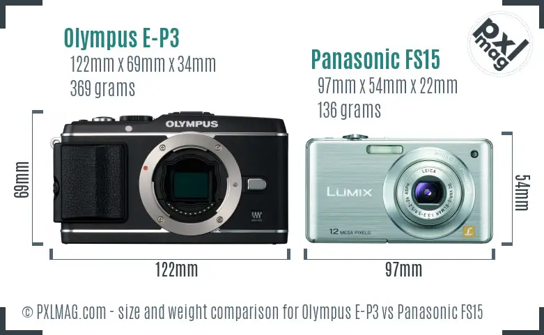 Olympus E-P3 vs Panasonic FS15 size comparison