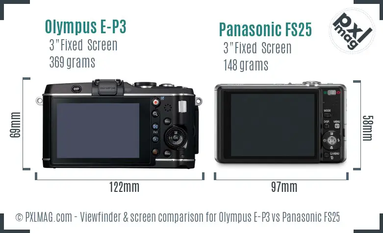 Olympus E-P3 vs Panasonic FS25 Screen and Viewfinder comparison