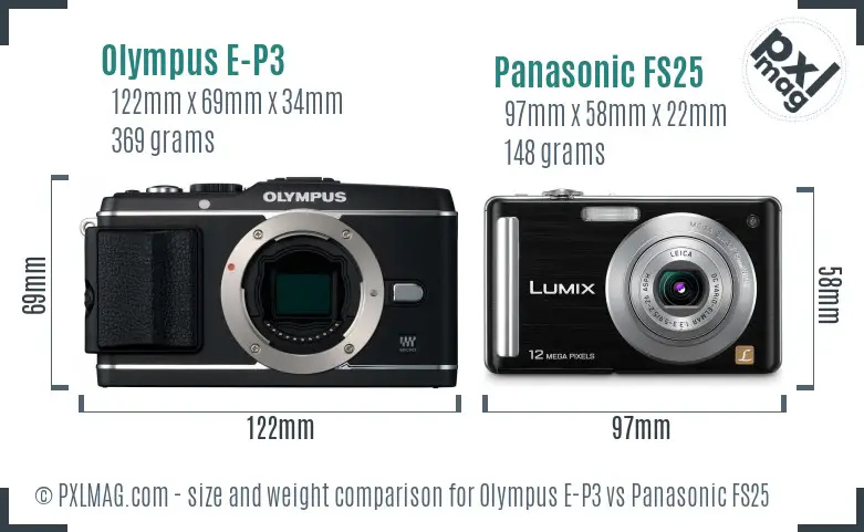 Olympus E-P3 vs Panasonic FS25 size comparison