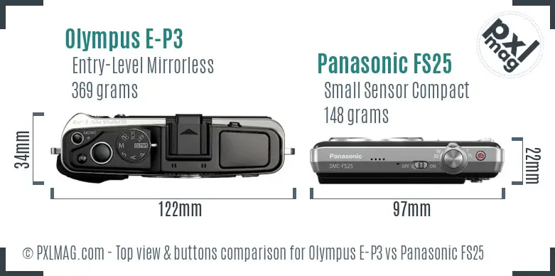 Olympus E-P3 vs Panasonic FS25 top view buttons comparison