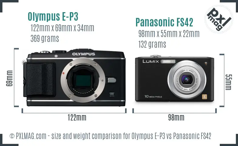 Olympus E-P3 vs Panasonic FS42 size comparison
