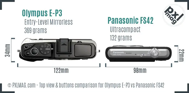 Olympus E-P3 vs Panasonic FS42 top view buttons comparison