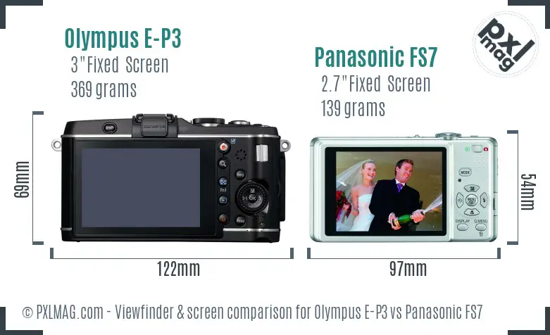 Olympus E-P3 vs Panasonic FS7 Screen and Viewfinder comparison