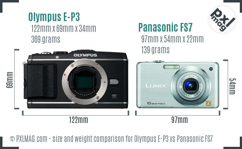 Olympus E-P3 vs Panasonic FS7 size comparison