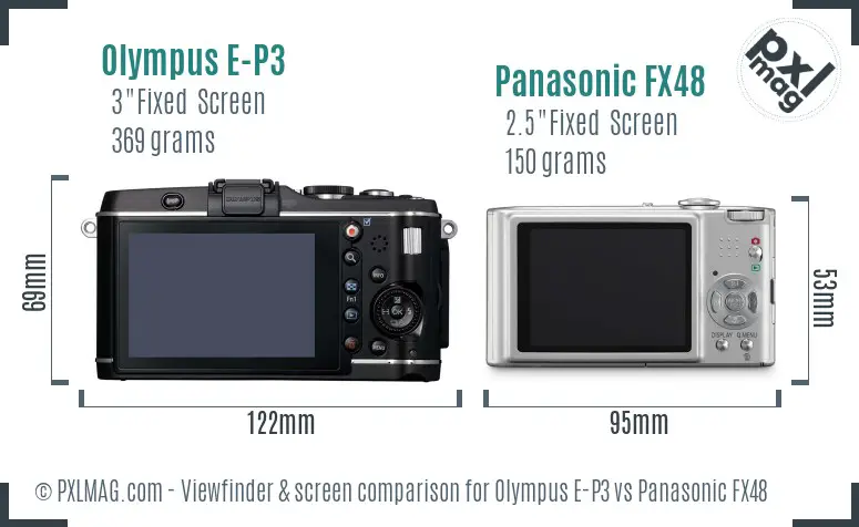 Olympus E-P3 vs Panasonic FX48 Screen and Viewfinder comparison