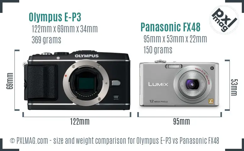 Olympus E-P3 vs Panasonic FX48 size comparison