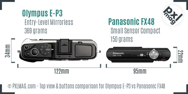 Olympus E-P3 vs Panasonic FX48 top view buttons comparison