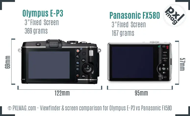 Olympus E-P3 vs Panasonic FX580 Screen and Viewfinder comparison
