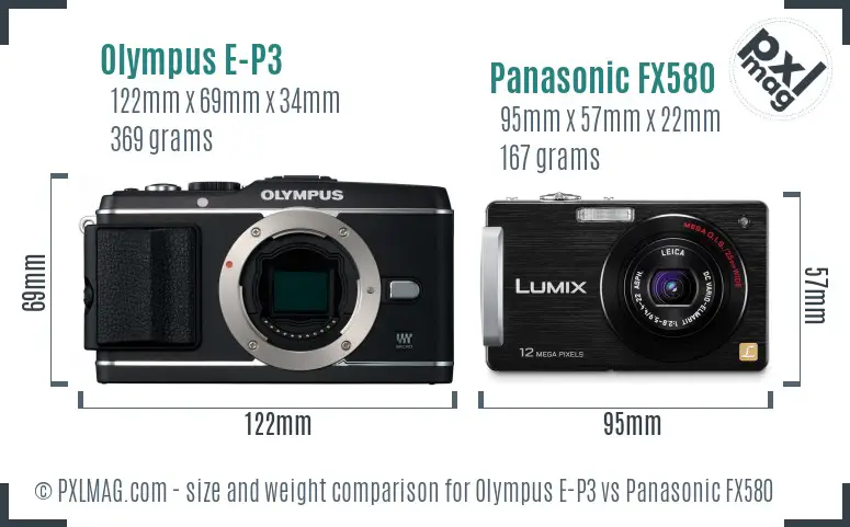 Olympus E-P3 vs Panasonic FX580 size comparison