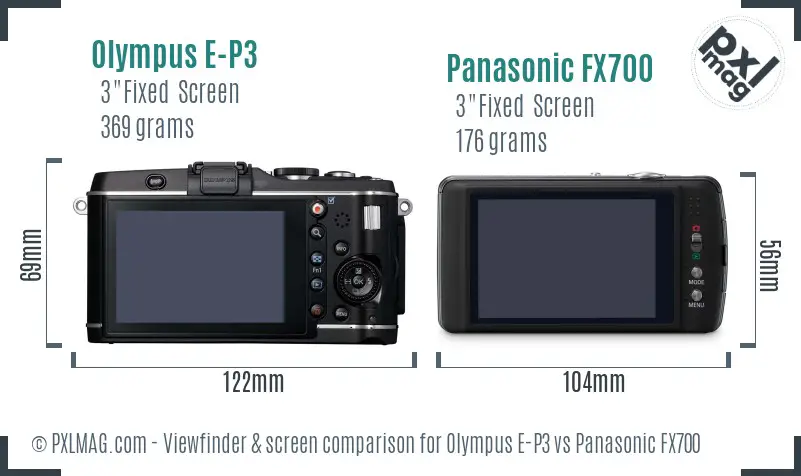 Olympus E-P3 vs Panasonic FX700 Screen and Viewfinder comparison