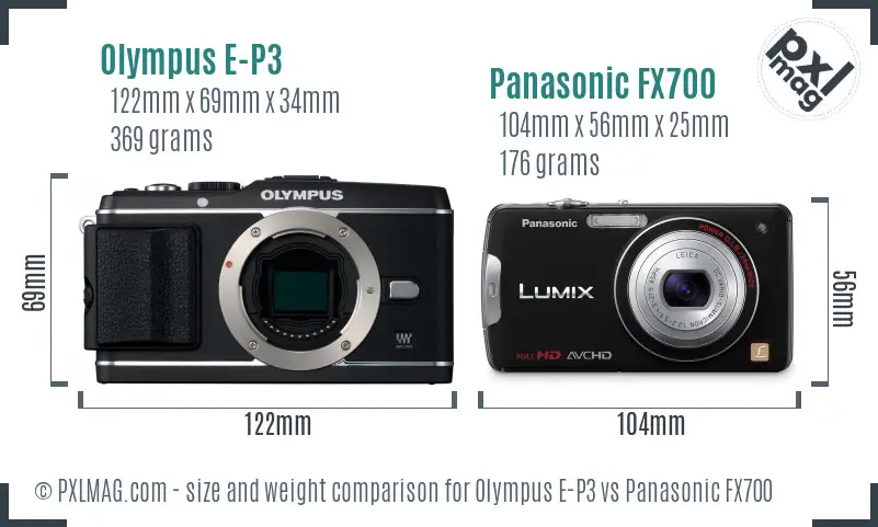 Olympus E-P3 vs Panasonic FX700 size comparison