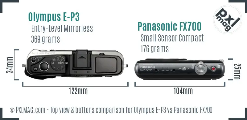 Olympus E-P3 vs Panasonic FX700 top view buttons comparison
