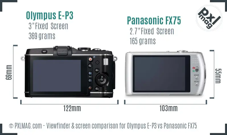 Olympus E-P3 vs Panasonic FX75 Screen and Viewfinder comparison