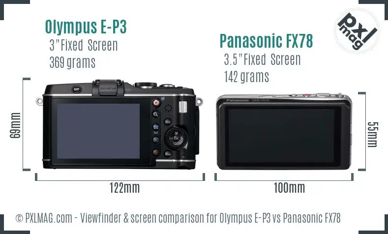 Olympus E-P3 vs Panasonic FX78 Screen and Viewfinder comparison