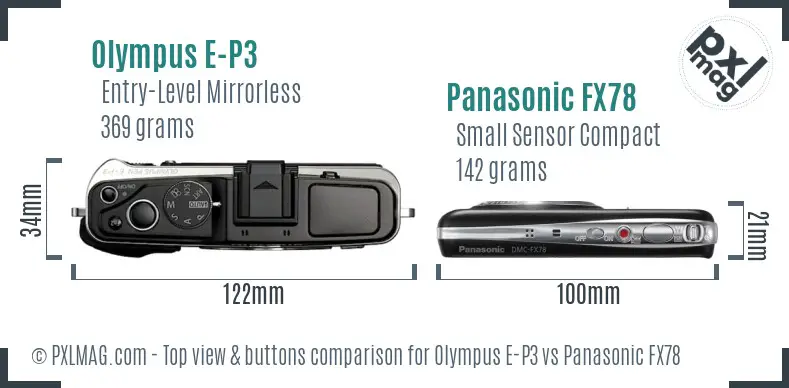 Olympus E-P3 vs Panasonic FX78 top view buttons comparison
