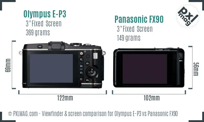 Olympus E-P3 vs Panasonic FX90 Screen and Viewfinder comparison