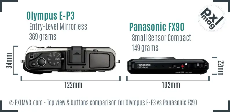 Olympus E-P3 vs Panasonic FX90 top view buttons comparison